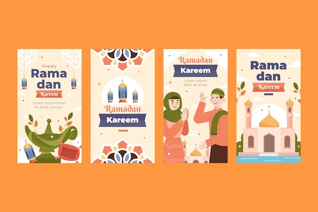 Free Vector flat ramadan instagram stories collection