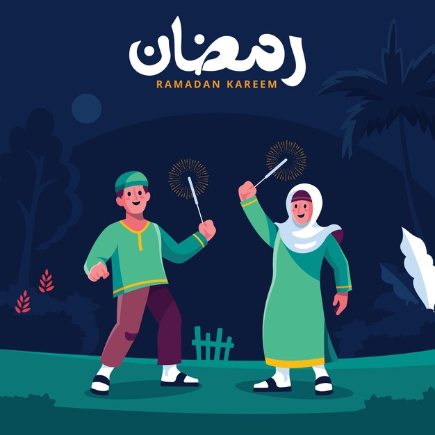 Flat ramadan kids illustration