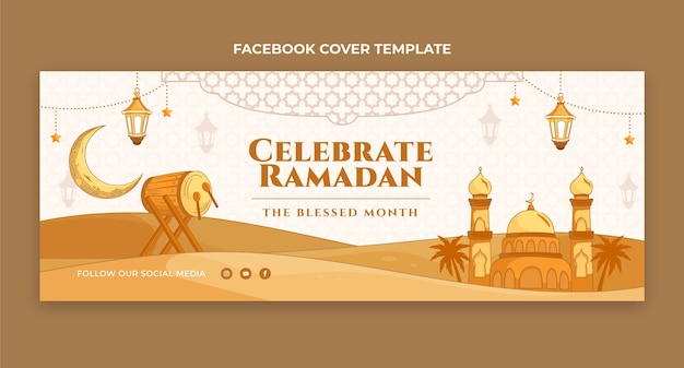 Flat ramadan social media cover template