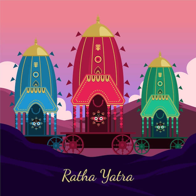 Flat rath yatra celebration illustration