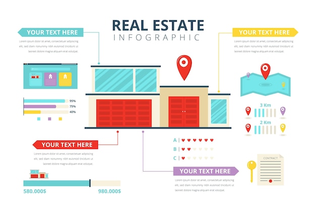 Flat real estate infographic template