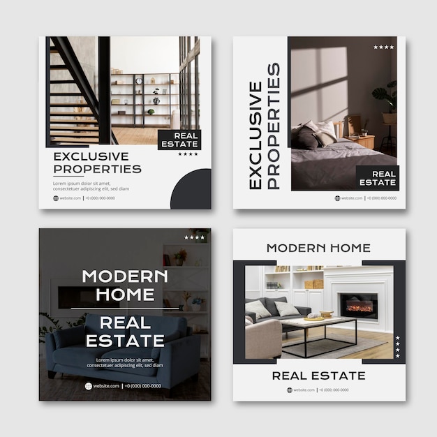 Free Vector flat real estate instagram post templates