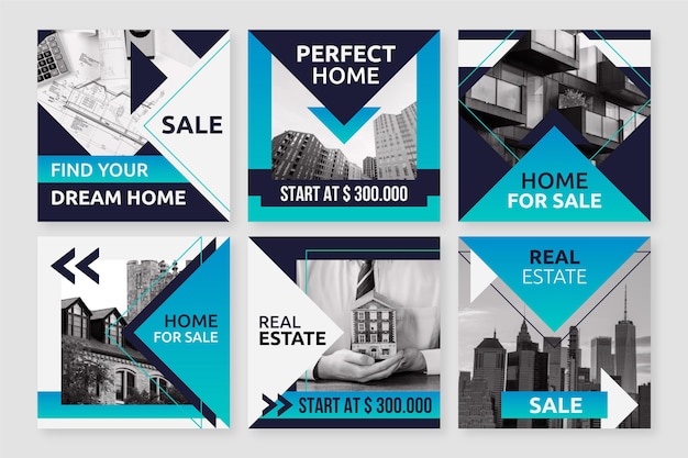 Free Vector flat real estate instagram posts