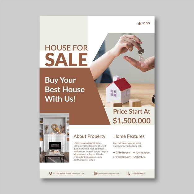 Free Vector flat real estate poster template with photo