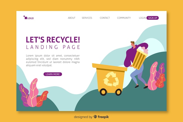 Free Vector flat recycling landing page template