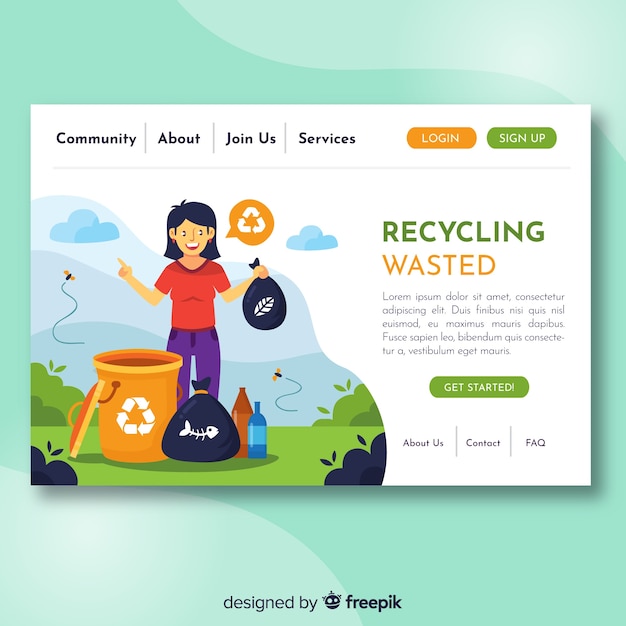 Flat recycling landing page template