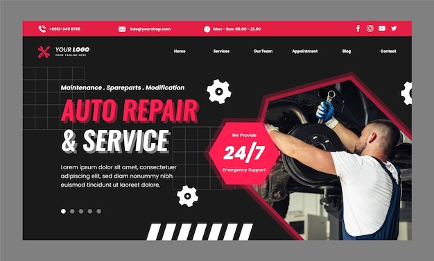 Flat repair shop business landing page template