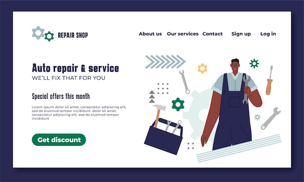 Free Vector flat repair shop business landing page template