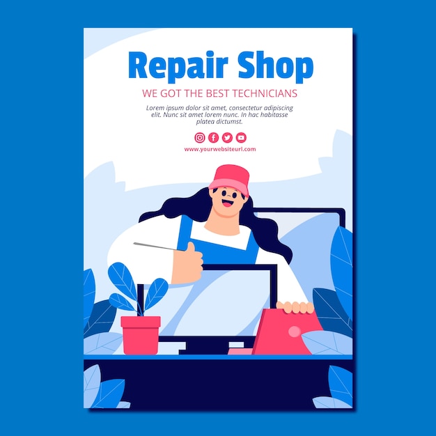 Flat repair shop business poster template