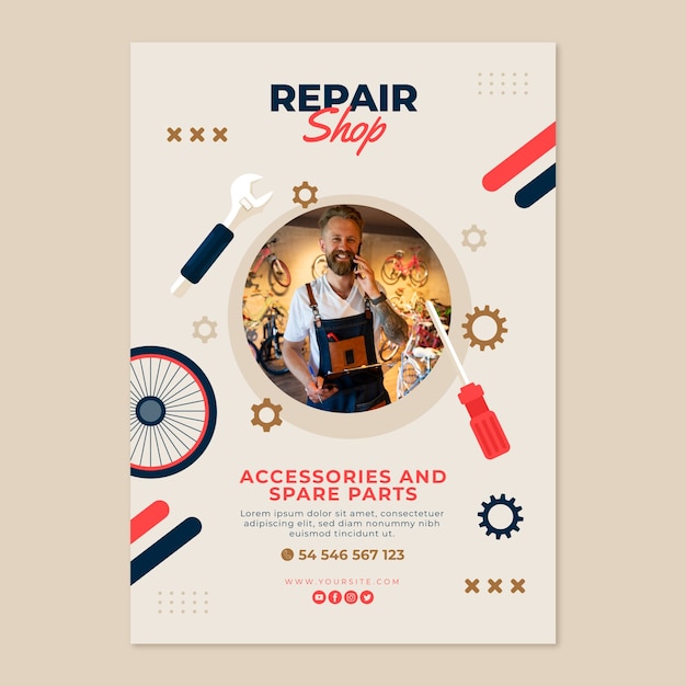 Flat repair shop business poster template