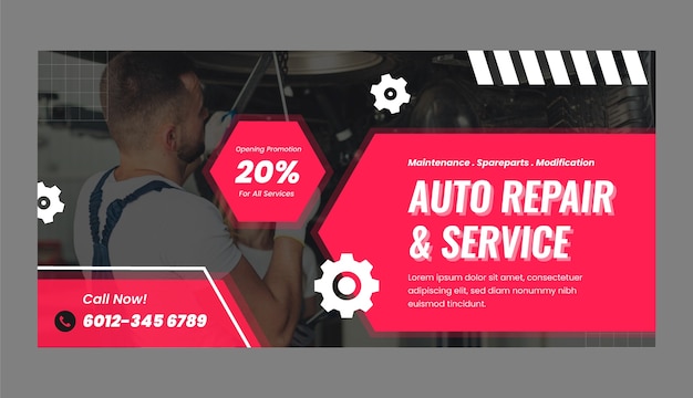 Flat repair shop business sale banner template