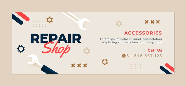 Flat repair shop business social media cover template