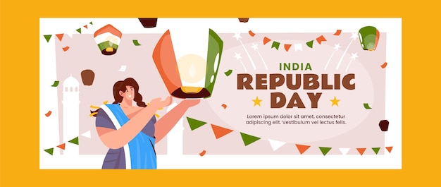 Free Vector flat republic day celebration horizontal banner template