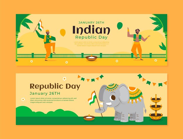 Flat republic day horizontal banners set