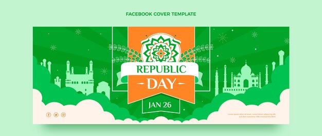 Flat republic day social media cover template