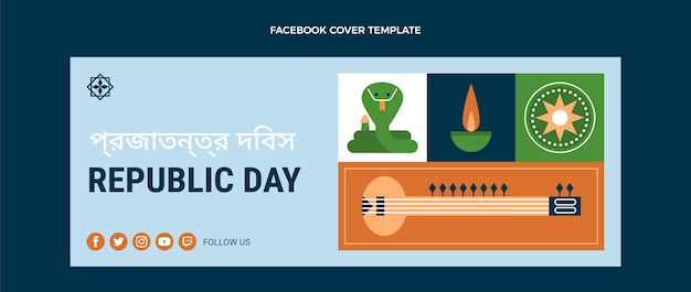 Flat republic day social media cover template