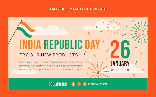 Flat republic day social media post template