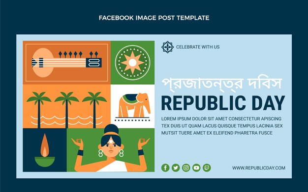 Flat republic day social media post template