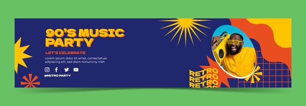 Flat retro 90s party twitch banner