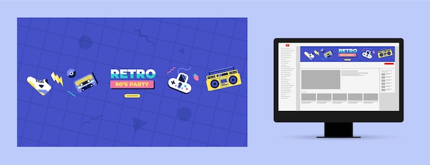 Free vector flat retro 90s party youtube channel art