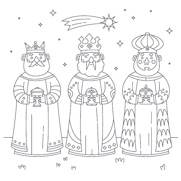 Free Vector flat reyes magos coloring page illustration