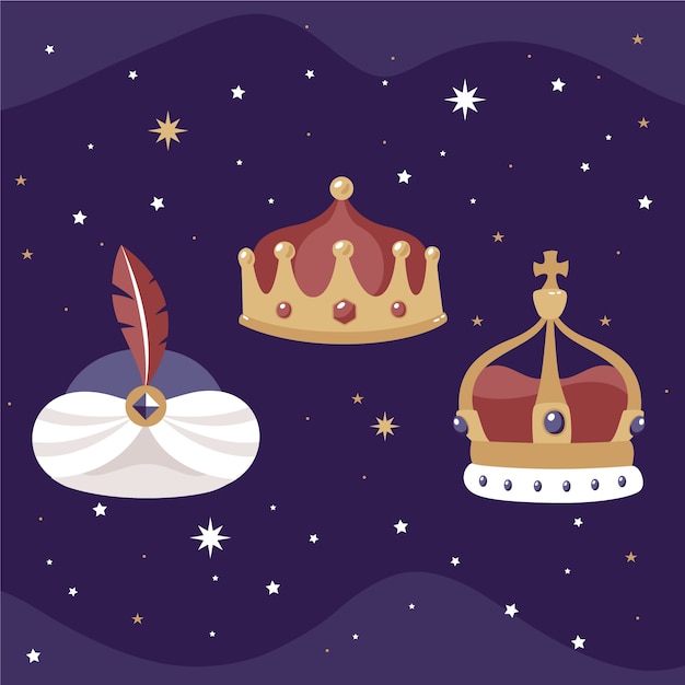 Free Vector flat reyes magos crowns collection