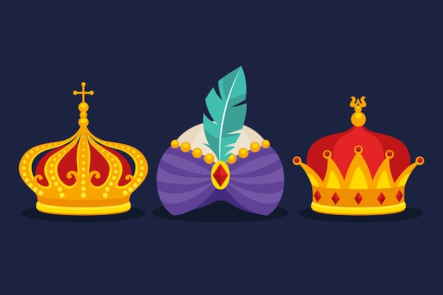 Flat reyes magos crowns illustration