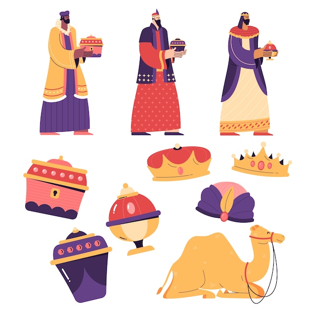 Free vector flat reyes magos elements collection