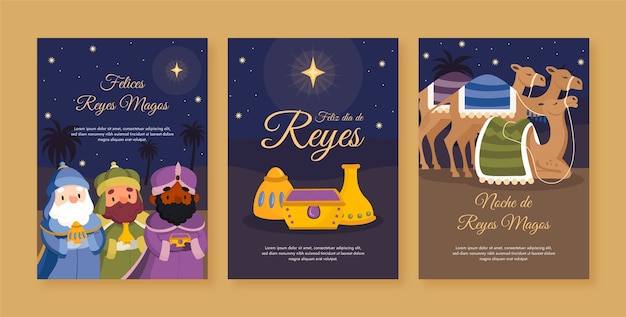 Flat reyes magos greeting cards collection