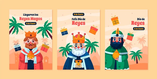 Flat reyes magos greeting cards collection