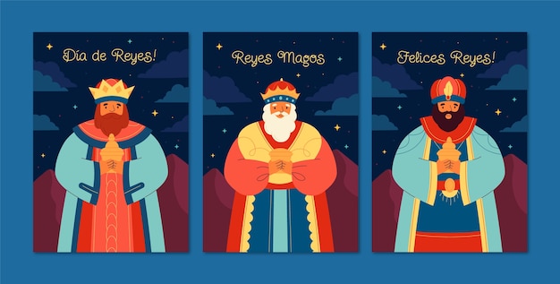 Free Vector flat reyes magos greeting cards collection