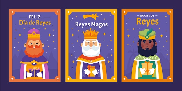 Flat reyes magos greeting cards collection