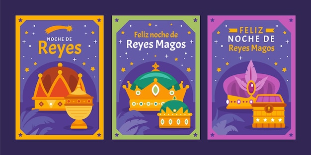 Flat reyes magos greeting cards collection