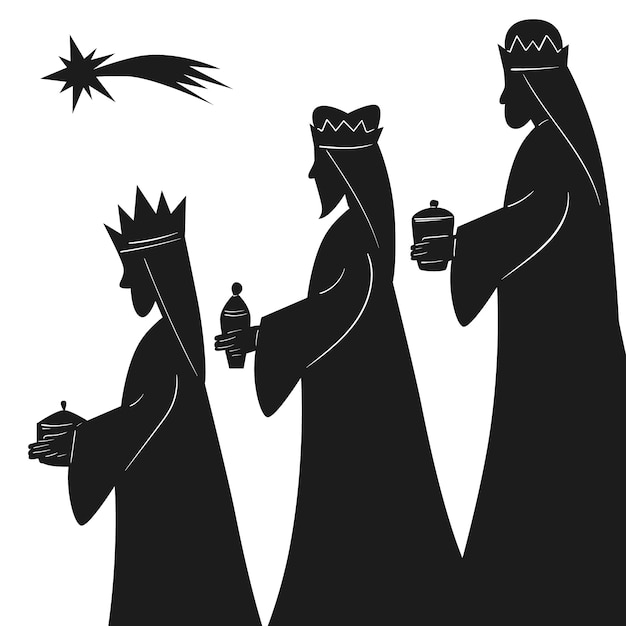 Flat reyes magos silhouette illustrations