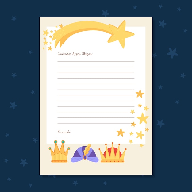 Free Vector flat reyes magos wishlist letter template