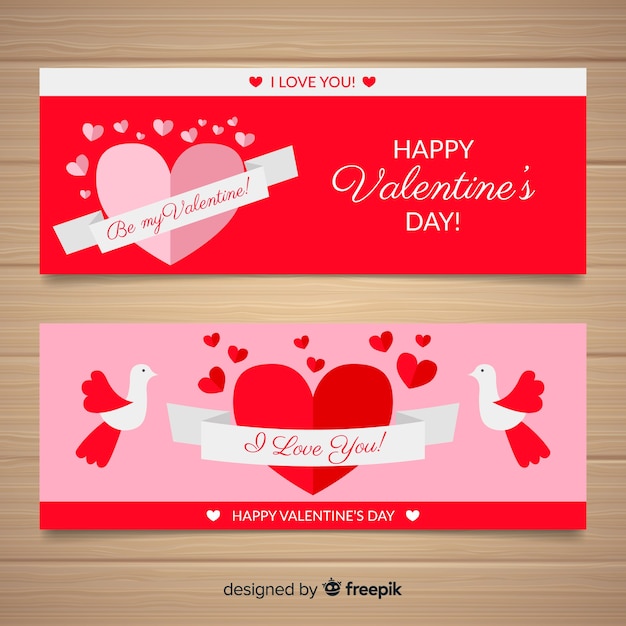 Flat ribbon valentine banner