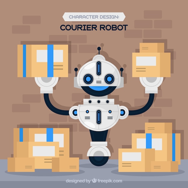 Free Vector flat robot character with different poses collection