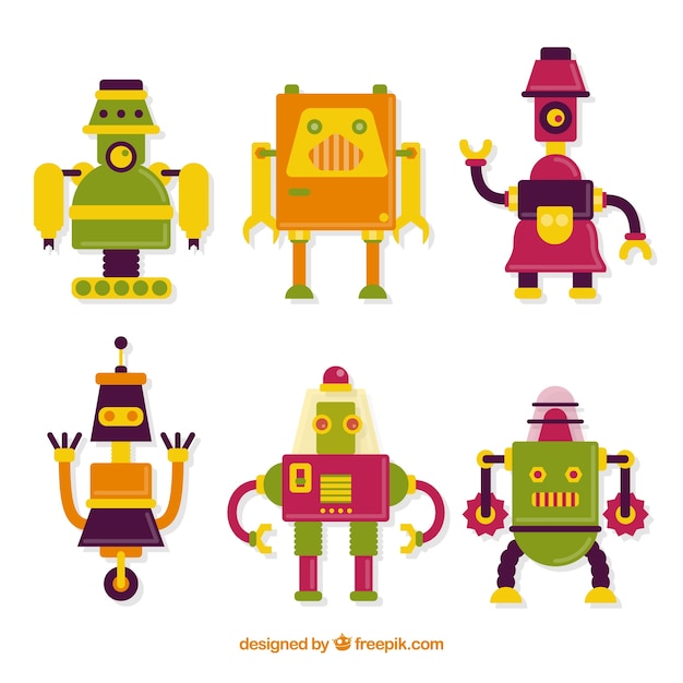 Free Vector flat robot collection with different poses