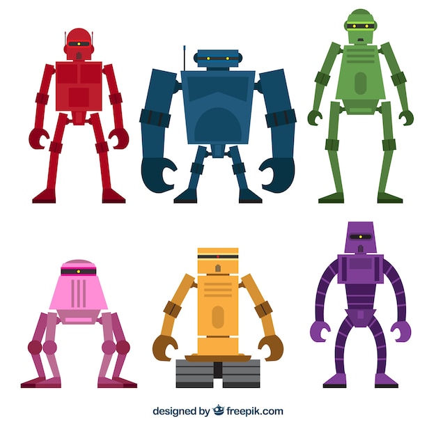 Free Vector flat robot collection with different poses