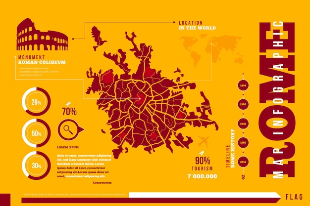 Free Vector flat rome map infographics