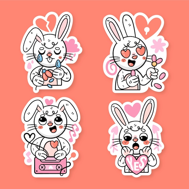 Flat ronnie the bunny love stickers collection