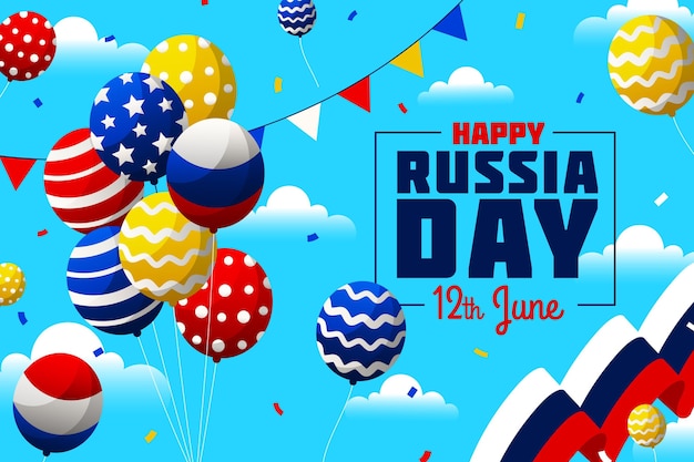 Flat russia day background with balloons