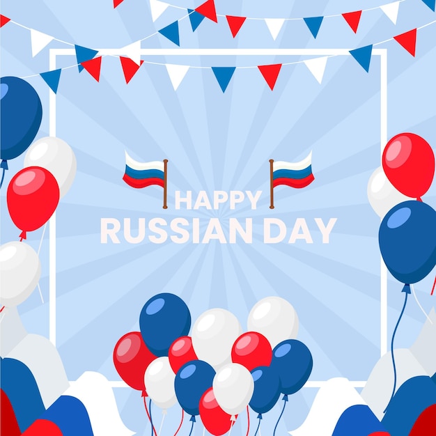 Flat russia day background with balloons