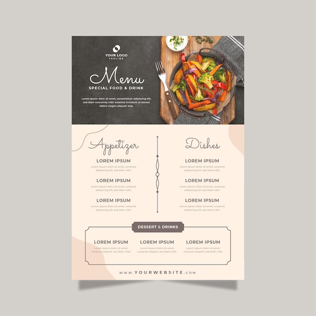 Flat rustic restaurant menu with photo