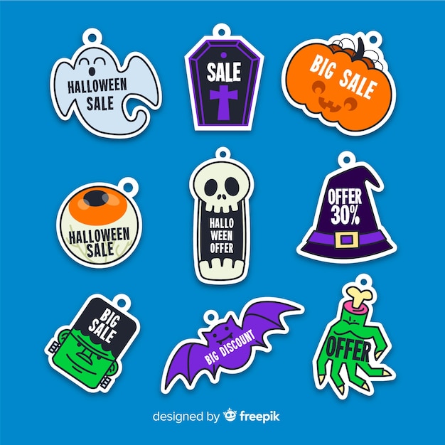 Free Vector flat sale badge with halloween creatures