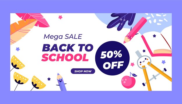 Flat sale banner template for back to school event