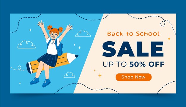 Flat sale banner template for back to school season