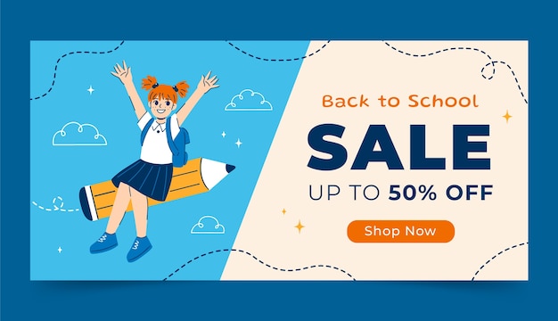 Flat sale banner template for back to school season