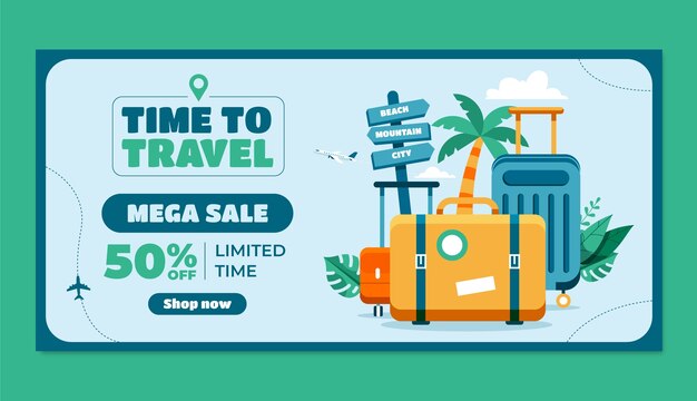 Flat sale banner template for travel agency