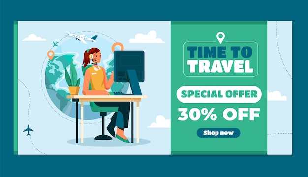 Flat sale banner template for travel agency